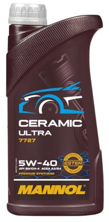 MANNOL 7727 Ceramic Ultra 5W-40 Motoröl, Benzin- und Dieselmotor, 1L | Synthetisch mit ACEA A3/B4, MB 229.5, VW 502 00, API SN, auch für Turbo, Zwei- und Viertaktmotoren, getunte Fahrzeuge