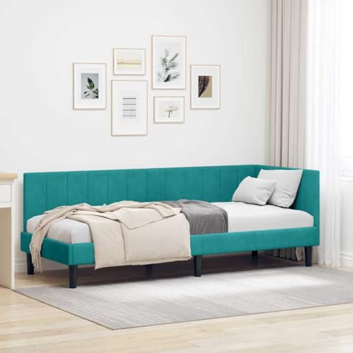 vidaXL Modern Corner Bed with Velvet Headboard – Bedroom Furniture – Minimalist and Contemporary Style – Stability and Elegance