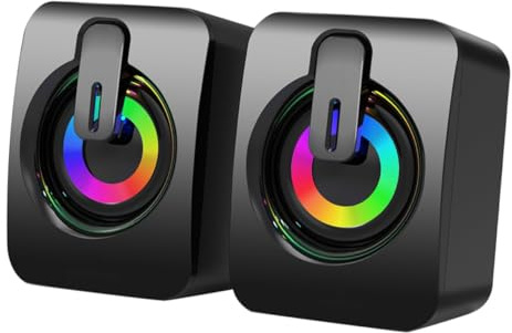 KONTONTY USB Powered Gaming Speakers with Subwoofer Colorful LED Breathing Light Stereo Sound Wired Desktop External Speakers for Laptop