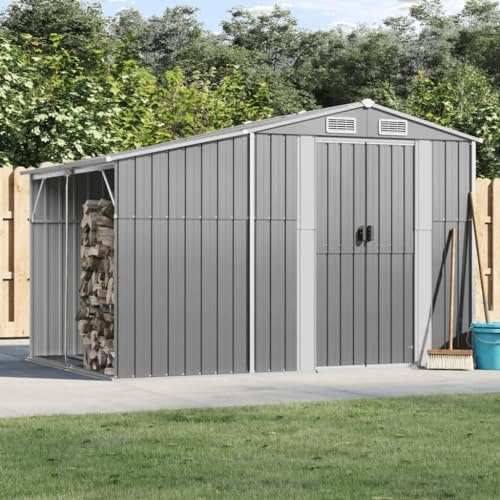 Gartenhäuschen Gartenhütte, Gerätehaus Grau 277x192,5x179 cm Verzinkter Stahl für Hinterhof, Garten