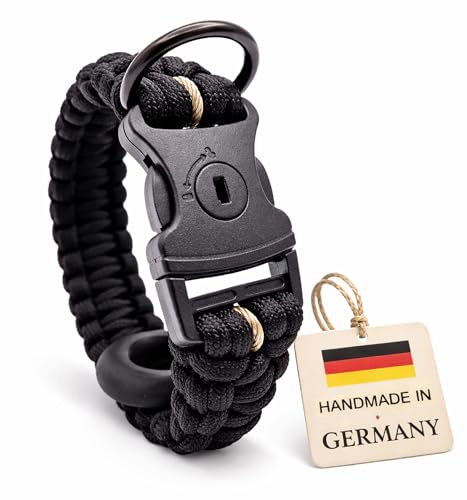 HUNDUM SICHER Anti-Diebstahl Hundehalsband mit AirTag-Ortung – Abschließbar & schnittfest, versteckte Tracker-Halterung, handgemachte Maßanfertigung mit Paracord & Stahlseil-Kern