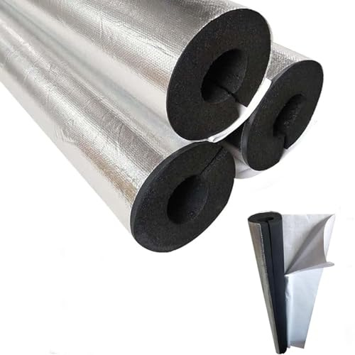 Isolierschlauch für Rohre Rohrisolierung Schaumstoff Geschlitzt, (ID)60mm x (T)10mm x (L)0.9m Selbstklebend Rohrschale Alu Rohrdämmung, Wasserdichte Rohrverkleidung für Innen Heizung Isolierung