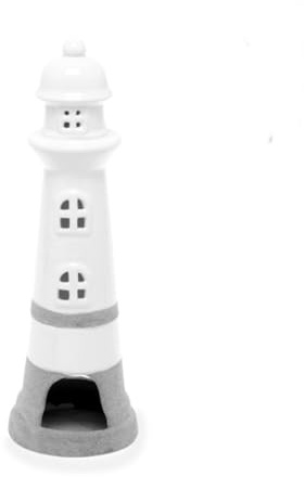 Leuchtturm Teelichthalter aus Porzellan, Weiß/Grau, 8 cm Ø x 25 cm H, Maritime Dekoration
