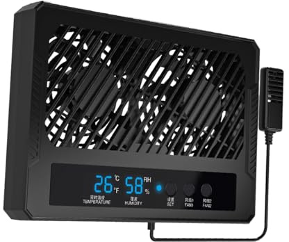 Ventilateur de terrarium pour reptile avec affichage numérique et contrôle intelligent, système de ventilation compact (13,3 x 18,5 x 2,5 cm/5,2 x 7,3 x 1 pouce) pour l'humidité et la température