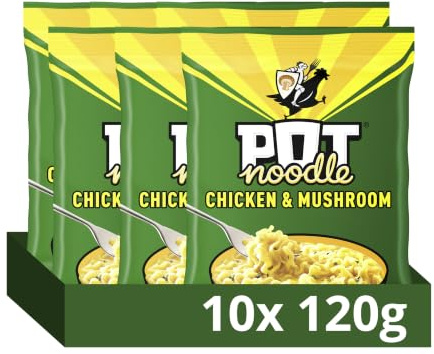 Pot Noodle Chicken & Mushroom Instant Noodles Block with sauce and seasoning sachets for quick, filling and delicious noodles 10x 112 g