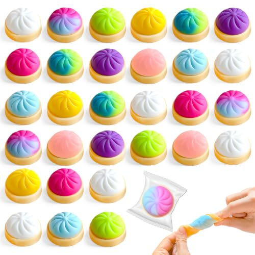 KIDRENFUN Squishy Dumpling Glitter Fidget Toy - 30 PCS Party Bag Filler, Dumpling Squishy Stress Balls, Party Favours Classroom Prize, End of Year Class Gifts