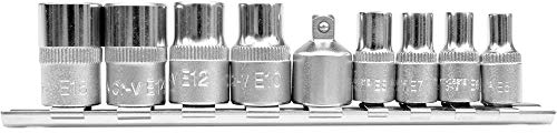 Yato YT-0520 Lot de 9 douilles pour clé Torx Taille E5-E16 Noir