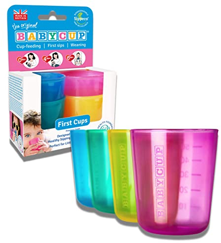 Babycup – Erste Trinklernbecher für Kinder, 100% recycelbar und biologisch abbaubar, BPA-frei, 4 Stück, 50 ml (mehrfarbig)