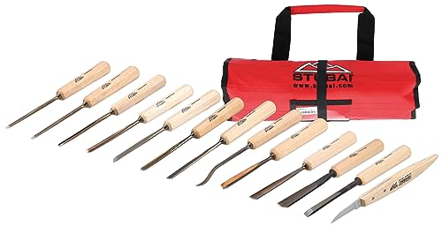 STUBAI Holzschnitzmesser Set – 14-teilig mit Schärfstein – Profi-Qualität aus Kohlenstoffstahl – langlebig & scharf – für Linde, Ahorn, Eiche, Zirbel, Hobby & Profi-Schnitzer
