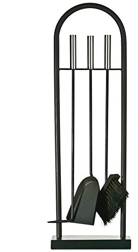 Fire Vida 4 Piece Arc Fireplace Companion Set – Black & Chrome Modern Fireside Tool Kit with Stand – Includes Poker, Brush & Shovel – Ideal for Wood Burners, Open Fires & Fireplaces