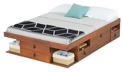 Bett mit Stauraum 140x200 Karamell – Bali Bett mit Bettkasten & Lattenrost, ideal für kleine Schlafzimmer – Praktisch, robust & stilvoll
