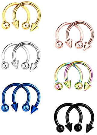 BBTO 12 Stücke Edelstahl Nasenstecker Septum Hufeisen Hoop Stud Piercing Ringe für Ohr Augenbraue Tragus Lip