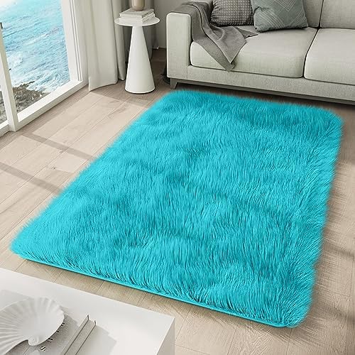TAPISO Silk Teppich Shaggy rutschfest Türkis Einfarbig Antirutsch Hochflor Langflor Modern Schlafzimmer Wohnzimmer Bedvorleger ÖKO-TEX 200 x 300 cm