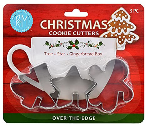 Anniversary House 3-Piece Christmas Over-The-Mug Cookie Cutter Set - Tin-Plated Steel Star, Tree & Gingerbread Man Shapes - Mini Biscuit Cutters for Festive Baking, Icing, Marzipan & More