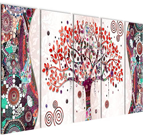 Runa Art Bild Gustav Klimt - Baum des Lebens Wandbilder auf Vlies Leinwand 5 Teilig Wanddekoration Wohnzimmer 004656c