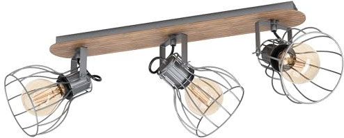 EGLO ceiling light Sambatello, 3-Light Vintage Ceiling Lamp in Retro Style | Steel Ceiling Spotlight, Colour: Brown, Socket: E27