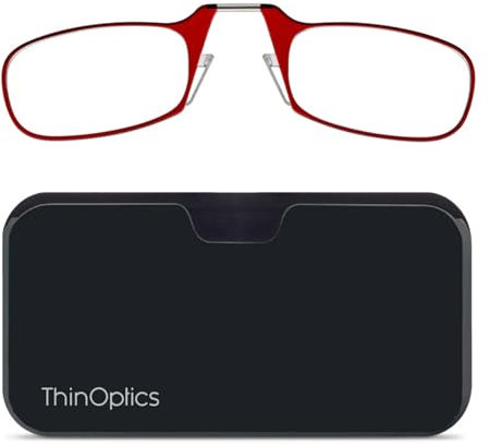 ThinOptics Pod 2.0 Lesebrille mit Rot Rahmen und Kompaktem Universaletui - Lesebrille 2.0 mit Kompaktem Faltbarem Rahmen und Flex-Fit-Technologie
