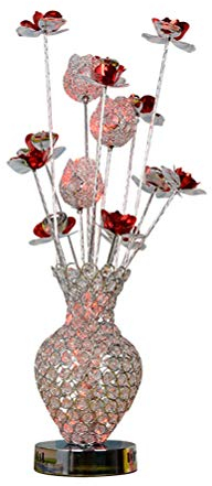 ACMHNC Tischlampe Schlafzimmer Rosen, Modern LED Nachttischlampe 3 Farbwechsel Kristall Tischleuchte Wohnzimmer Hotel Hochzeit Dekorative Stehlampe Aluminium Vase Lampe,Rot Silber