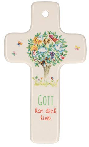 Butzon & Bercker Kinderkreuz Lebensbaum Porzellan Kreuz 11 cm Kruzifix Symbolkreuz Wandkreuz