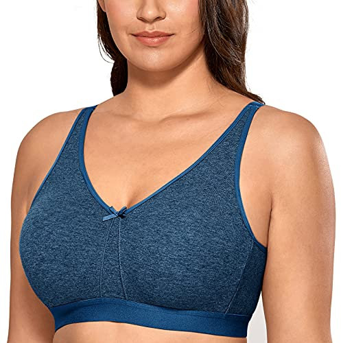 AISILIN Women's Non Wired Bras Full Cup Cotton Comfort No Padding Plus Size Sleep Wireless Indigo Gray 34DD