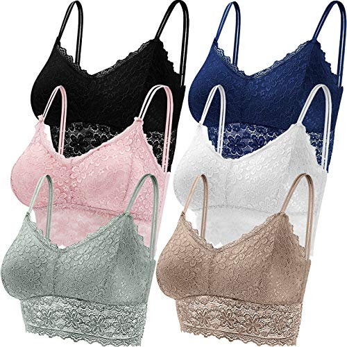 Duufin 6 Pièces Bralette Femme Dentelle Soutien-Gorge Brassière Dentelle pour Femme, 6 Couleurs (Noir, Blanc, Bleu Marine, Rose, Olive et Kaki, XL)
