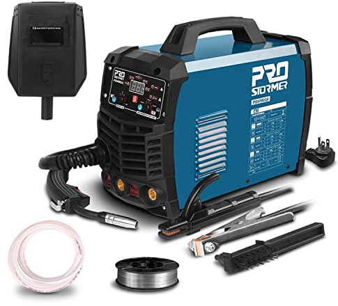 Prostormer Welding Machine, MIG/TIG/MMA 3 in 1 Multifunctional Welder with Digital Display, Electrode Holder, Earth Clamp, Input Power Adapter Cable and Brush