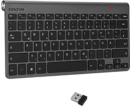 Zienstar-Mini Kabellose Tastatur (Deutsches QWERTZ) mit 2.4Ghz USB-Empfänger für Computer,Laptop (Grau)