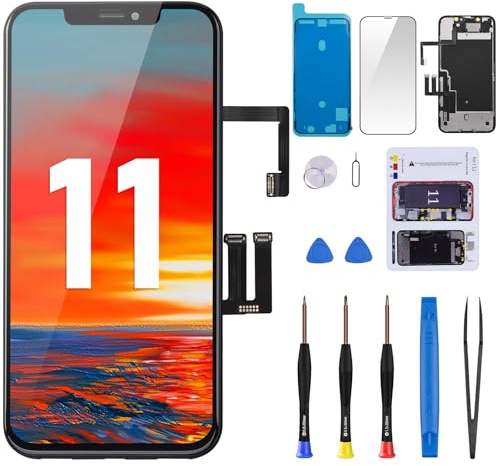 Ersatzbildschirm für iPhone 11, 15,5 cm (6,1 Zoll), LCD-Display, 3D-Touch-ID-Display, Digitizer, Rahmen mit wasserdichter Dichtung + Display-Schutzfolie Reparaturwerkzeug-Set für A2111, A2223, A2221