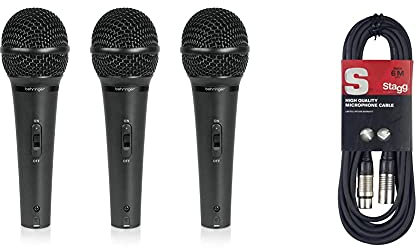 Behringer ULTRAVOICE XM1800S 3 Dynamic Cardioid Vocal and Instrument Microphones (Set of 3) & Stagg SMC6 6 metre standard microphone cable