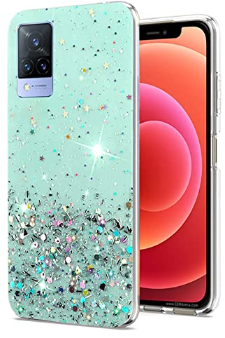 Custodia per Vivo V21 5G Silicone Rosa, Effetto Glitter per Vivo V21 Cover Trasparente Brillante Morbida Sottile Case Regalo per Donne (Verde)