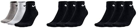 NIKE 9 Paar Socken One Quater Socks Herren Damen Kurze Socke Knöchelhoch, Farbcode + Farbe:A29 3 Paar bunt 6 Paar schwarz, Größe:34-38