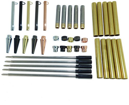 CS Crafts Woodturning Slimline Pen Kit Set of 5 Mixed Colours, with twist mechanism