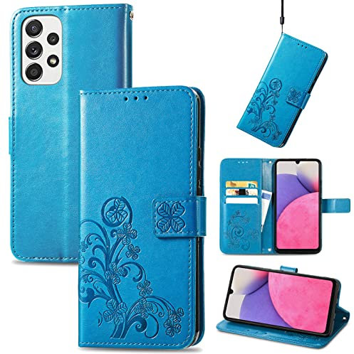 JIUNINE Cover per Samsung Galaxy A33 5G, Custodia Libro in Pelle Portafoglio Case Flip Antiurto con Disegni in Rilievo [Porta Carte] [Magnetica] [Interno TPU] per Samsung Galaxy A33 5G, Blu