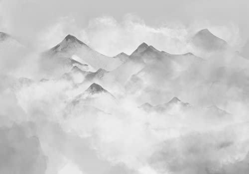 decomonkey Fototapete selbstklebend Berge Landschaft 392x280 cm XXL Selbstklebende Tapeten Wand Fototapeten Tapete Wandtapete klebend Klebefolie Deko Modern Abstrakt Natur Nebel Schwarz Weiß