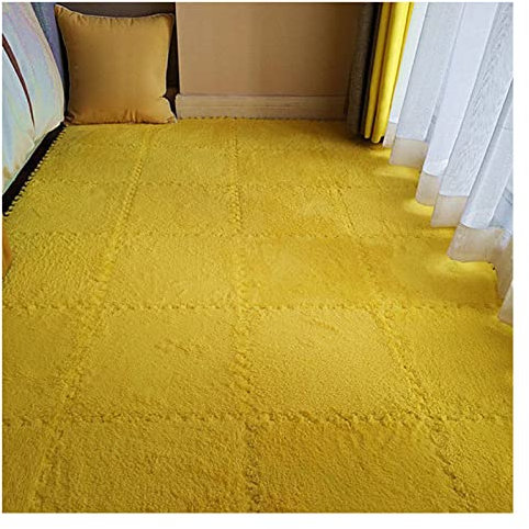 30 X 30 cm Puzzle-Bodenmatte, Plüsch-Schaumstoffmatten, Flauschige Teppichfliesen, Bodenmatte Für Schlafzimmerdekoration, Weicher Rutschfester Und Sturzsicherer, 7 Mm Dicker,Gelb