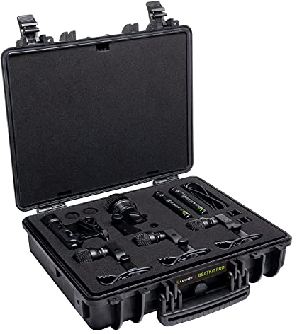 Drum Mikrofon Set BEATKIT Pro mit 7 XLR Mikrofonen – Dynamisch & Kondensator inkl. 1x Kick Drum Mikro mit Dynamischer & Kondensatorkapsel in einem Gehäuse 1x Snare Mikro 3X Tom Mikro & 2X Overheads