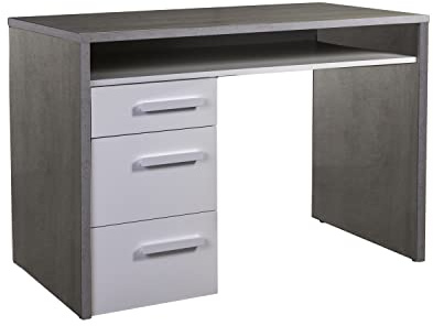Composad | Schreibtisch der Linie MIPIACE mit 3 Schubladen und 1 Fach, PC-Schreibtisch mit Schubladen, für Kinderzimmer, (BxHxT) 110 x 76,70 x 60,20 cm, Farbe Beton und Weiß lackiert, Made in Italy