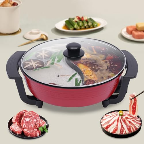 KOLHGNSE 2 IN 1 Elektrischer Twin Hot Pot Topf mit Deckel & Heizsockel Suppe Kochwerkzeug Küche 1300W 6 Liter AC 220V