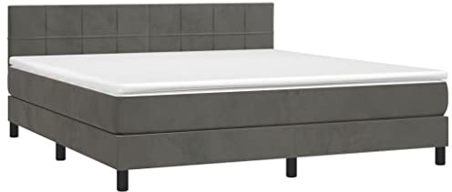 vidaXL Boxspringbett, Bett mit Matratze Kopfteil LED, Doppelbett Bettgestell mit Lattenrost, Polsterbett Bettrahmen, Dunkelgrau 160x200cm Samt
