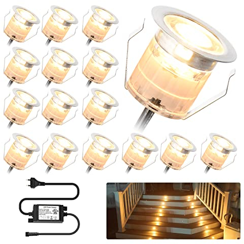 SUBOSI 16er LED Einbaustrahler Bodeneinbauleuchte 0.6W Ø30mm IP67 wasserdichtled Einbauleuchte Terrasse Küche Garten Led Lampe Warmweiß