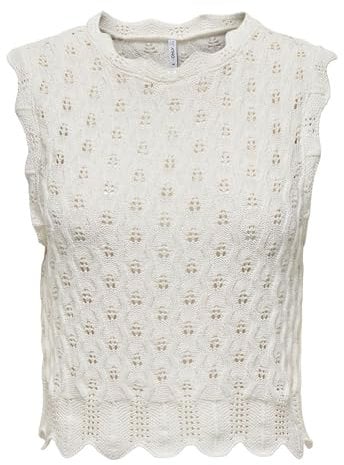 ONLY Damen Onlluna Life Sl O-Neck Nca KNT Tanktop, Cloud Dancer, S EU