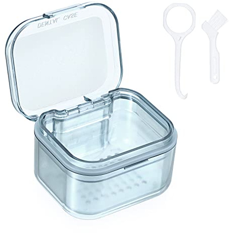 SUMTree Dental Container Case Orthodontic Denture Retainer Storage Box Blue | Plastic Retainer Container Box with Cleaning Basket and Brush, Mouth Guard Case with Removable Strainer for Daily Travel