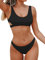 CUPSHE Damen Bikini Set U Ausschnitt Cut Out Low Waist Rippstruktur Sporty Bademode Zweiteiliger Badeanzug Swimsuit Reines Schwarz L