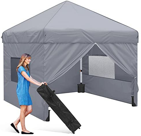 Leadyeah Faltpavillon 3x3 Wasserdicht - Pop Up Mit 4 Seitenwänden, Gartenpavillon Mit Mesh-Fenstern, Metall-Verstrebungen für Freien, Garten, Party und Flohmarkt - Grau
