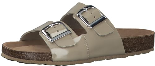 MARCO TOZZI Damen Pantoletten aus Leder Lack, Beige (Pebble Patent), 39 EU