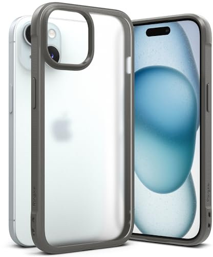Ringke Fusion Bold [Shock Absorbent TPU Frame] Compatible with iPhone 15 Plus Case, Anti Fingerprint Translucent PC Back with Protective Bumper Cover - Matte Gray