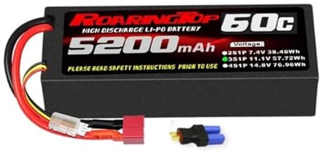RoaringTop Batterie Lipo 3S 5200mAh 11,1V 60C avec Connecteur T Plug et EC5 RC Batterie Hardshell pour RC Voiture Camion Bateau RC Avion DJI Quadcopter RC Airplane RC Hélicoptère (1 PCS)