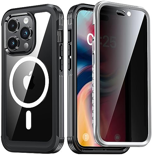 AMILIFECASES für iPhone 15 Pro Hülle, [Built-in Privatsphäre Bildschirmschutz] Unterstützung MagSafe Zubehör, Military Grade stoßfest Magnetische Anti-Spy Hülle für iPhone 15 Pro 6,1 - Schwarz