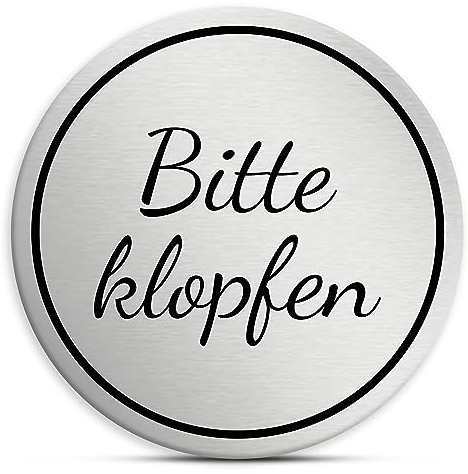 Bitte klopfen Schild rund, 7cm in silber, selbstklebendes Türschild aus Acryl, wetterfest und UV-beständiges Hinweisschild