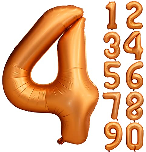 Orange Geburtstag Ballon Zahl 4 in Farbe Riesen Folienballon Mylar Helium luftballon für Hochzeit Babyparty Jubiläum Geburtstagsdeko Mädchen Jungen Happy Birthday Party Deko